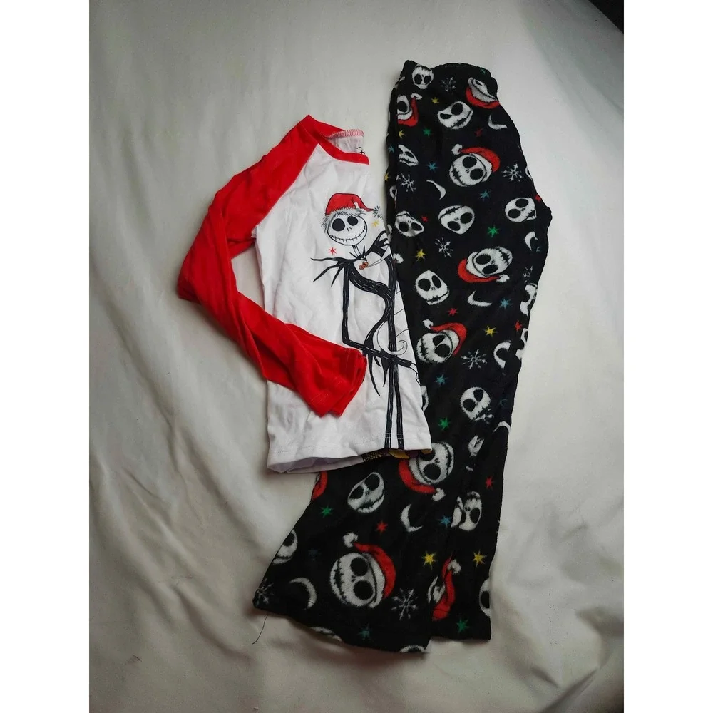 Disney Nightmare Before Christmas Jack Sally Pajama Set Kids Size 12 Holiday PJ